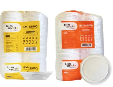 Kit Marmitex Isopor 500ml Bom Apetite com Tampa 100 Unidades