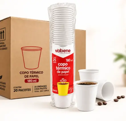 COPO PAPEL BRANCO 180ML CX 20 PCT C/25 UND VABENE