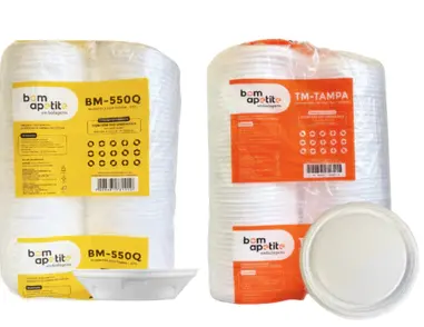 Kit Marmitex Isopor 500ml Bom Apetite com Tampa 100 Unidades